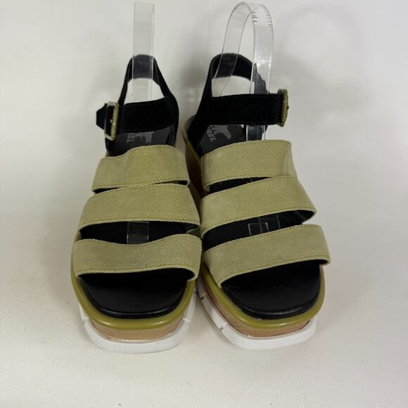 Sorel Joanie III Wedge Sandals Women's 8.5 Olive Green Suede Ankle Strap Buckle - Picture 4 of 10